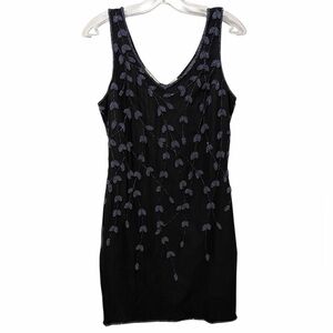 SCALA Vintage 100% Silk Beaded Vine Dress Black Size Medium